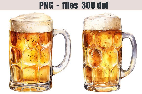 Beer Watercolor Clipart: A Fresh Illustration for Casual Branding