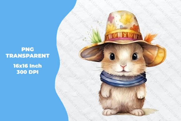 Bunny in Sombrero Watercolor Design: A Playful Illustration for Lighthearted Branding