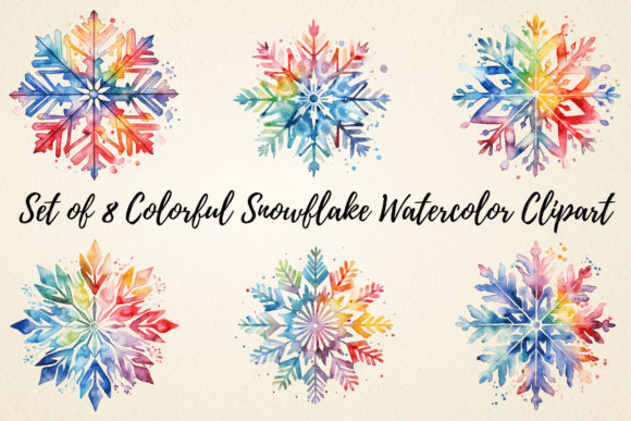 Colorful Snowflake Watercolor Clipart for Seasonal Branding and Festive Illustrations