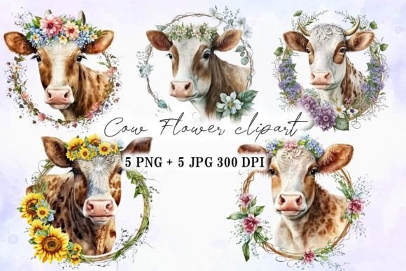 Cow in Wreath Flowers on Head Watercolor: A Handmade Illustrator’s Dream
