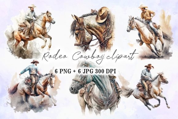 Cowboy Riding Horse Watercolor Drawing for Illustrations & Digital Products