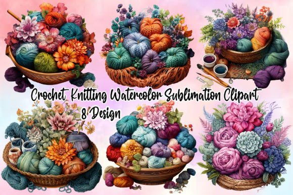 Crochet Knitting Watercolor Sublimation Illustrations for Modern Branding