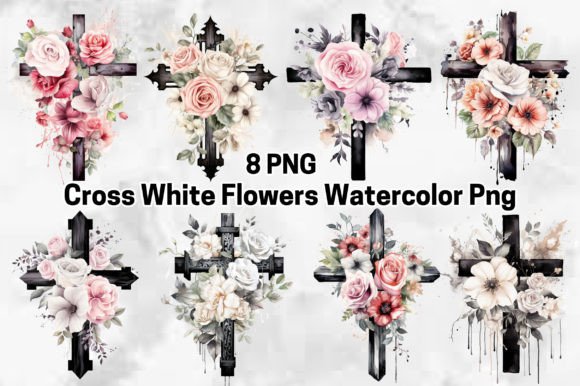Cross White Flowers Watercolor Png: A Soft, Elegant Illustration for Local Branding