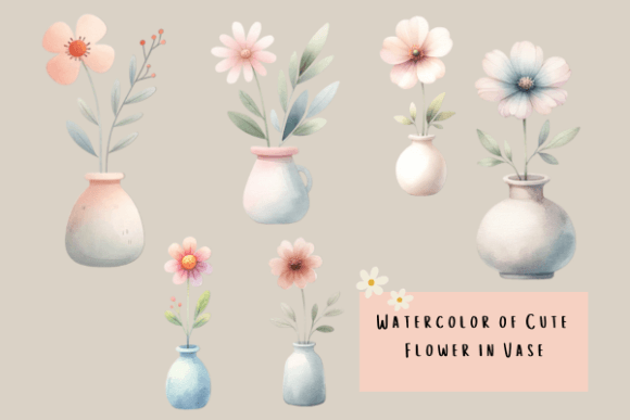 Cute Flower in Vase Watercolor for Crafting & Handmade Business