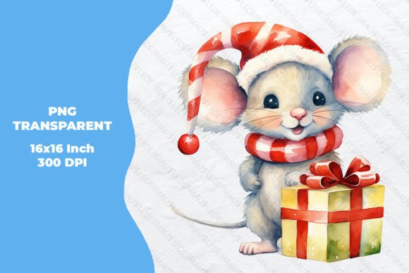 Cute Santa Mouse Watercolor Sublimation Illustrations for Holiday Branding