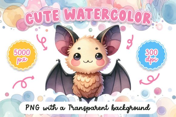Cute Watercolor Bat Illustrations for Crafting & Handmade Business Use