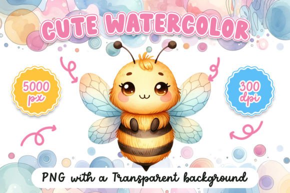 Cute Watercolor Bee Illustrations for Branding & Marketing