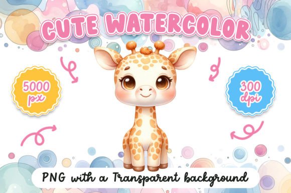 Cute Watercolor Giraffe Illustrations for Branding and Marketing