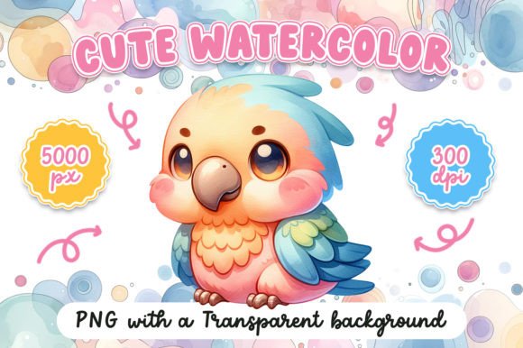 Cute Watercolor Parrot Illustrations for Bloggers & Digital Publishers