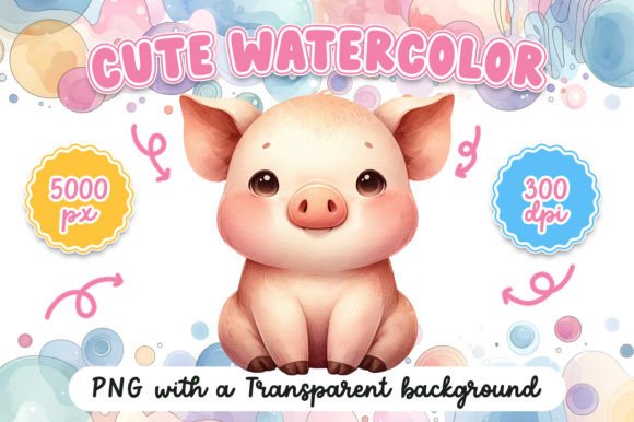 Cute Watercolor Piglet Illustrations for Crafters & Etsy Sellers