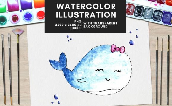 Cute Whale Watercolor Illustration PNG for Bloggers and Digital Publishers