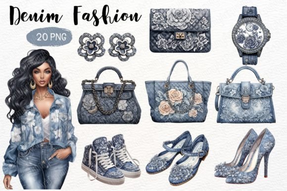 Denim Fashion Watercolor Sublimation Illustrations for Modern Branding