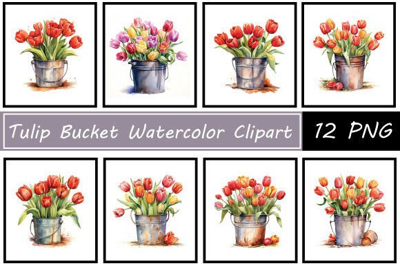 Evaluating Tulip Bucket Watercolor Clipart for Digital Selling and Design Use