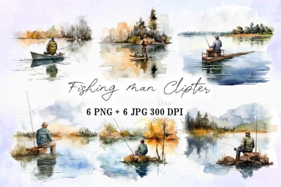 Fishingman Watercolor Painting Art for Illustrations & Digital Product Sellers