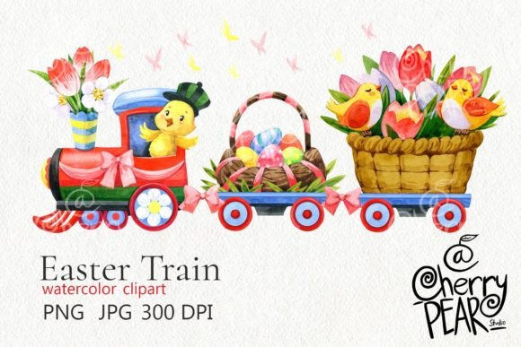 h1Easter Train Clipart Watercolor Illustrations for Local Business Branding/h1