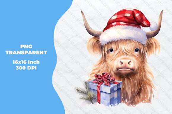 Highland Cow Santa Watercolor: Festive Illustrations for Bloggers & Digital Publishers