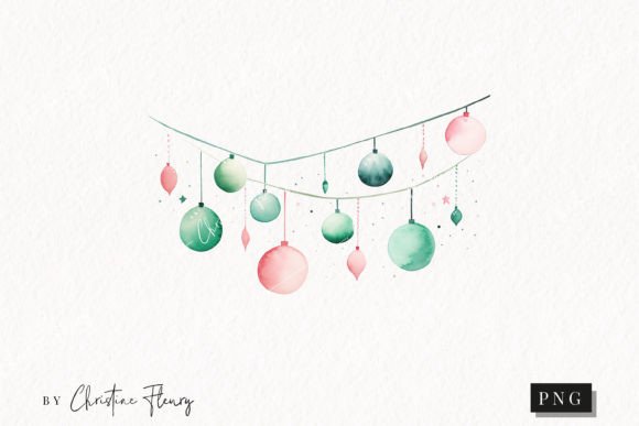 Pastel Watercolor Bauble Garland Clipart for Branding & Marketing Visuals