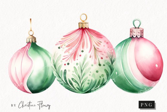 Pastel Watercolor Baubles Illustrations for Creative Sellers