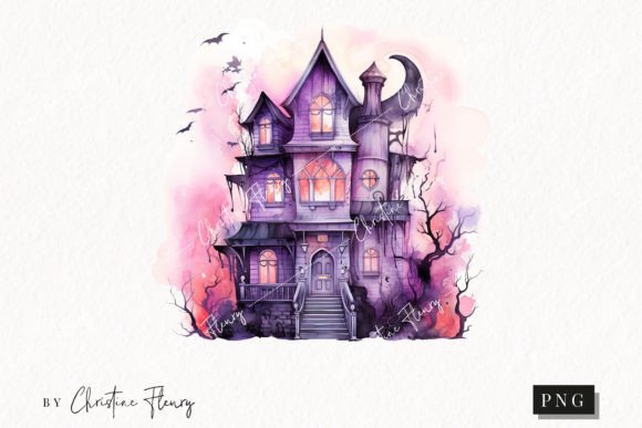 Purple Haunted House Illustrations Add Spooky Sophistication to Design Projects