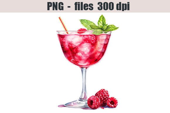 Refreshing Visuals: Raspberry Cocktail Watercolor Clipart for Content Publishers