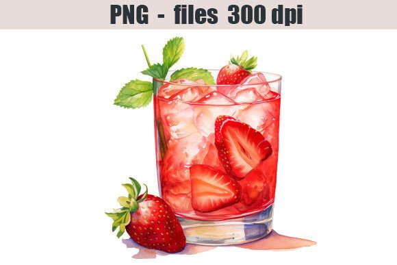Strawberry Cocktail Watercolor Clipart for Creative Sellers