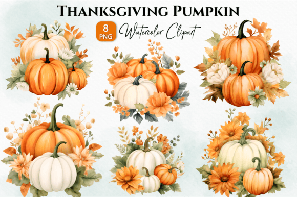 Thanksgiving Pumpkin Watercolor Clipart for Branding & Seasonal Design