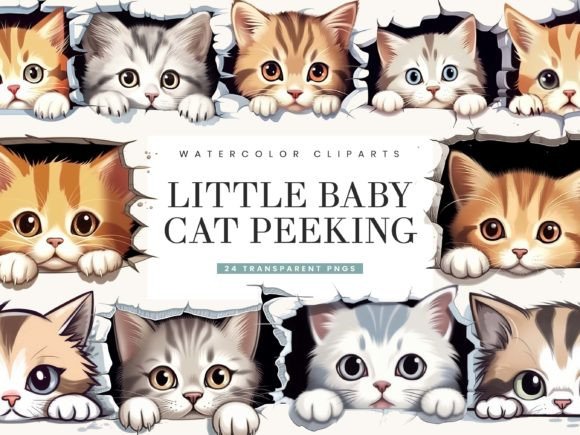 Watercolor Baby Cat Peeking Clipart: A Charming Addition to Local Brand Illustrations