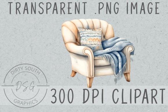 Watercolor Boho Comfy Chair Cozy Illustrations for Real Crafting