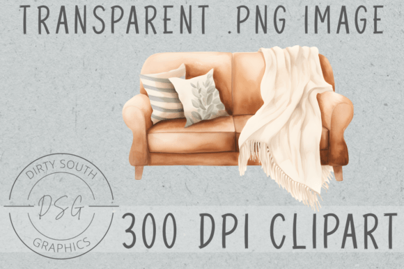 Watercolor Boho Comfy Cozy Couch Illustrations for Digital Sellers