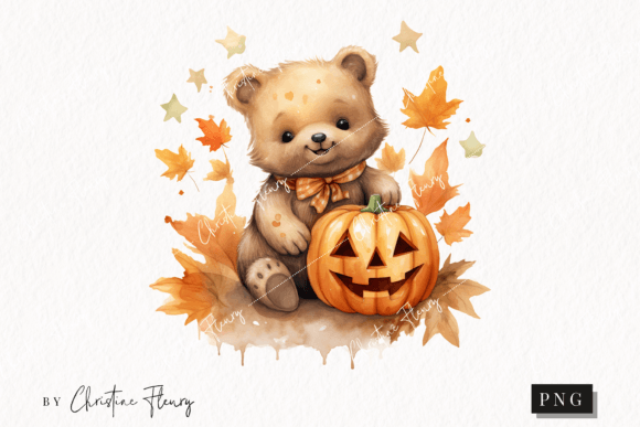 Watercolor Fall Bear Illustrations for Crafting and Handmade Business Use