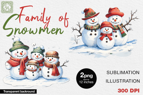 Watercolor Family of Snowmen Clipart. 2