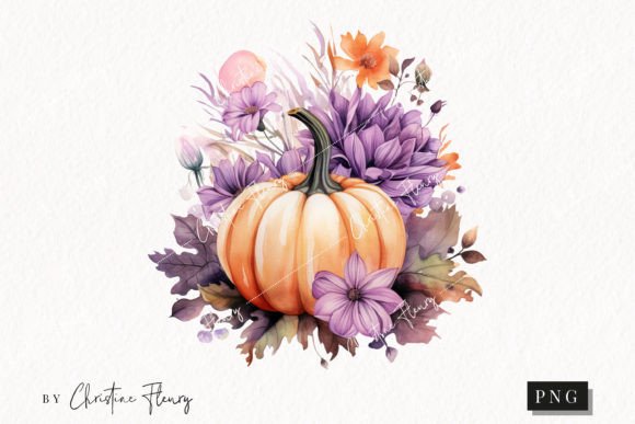 Watercolor Flower Pumpkin Clipart for Creative Sellers