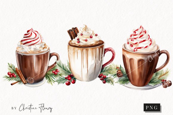 Watercolor Hot Cocoa Clipart: A Cozy, Handmade Touch for Local Branding & Packaging