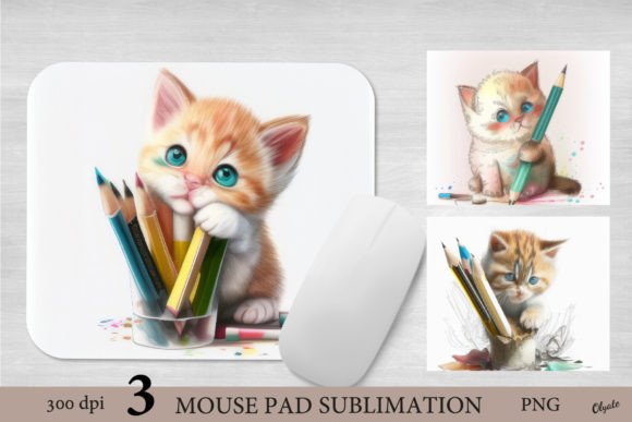 Watercolor Kitten Mouse Pad Design for Crafting & Illustrations