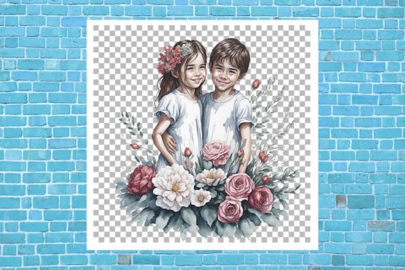 Watercolor Sister and Brother and Flower: A Charming Illustration for Heartfelt Branding