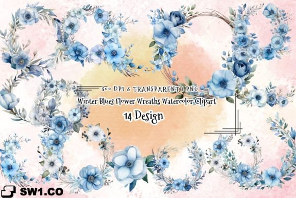 Winter Blues Flower Wreaths Watercolor: A Fresh Editorial Illustration for Bloggers and Publishers