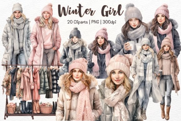 Winter Fashion Girl Watercolor Clipart for Creative Sellers
